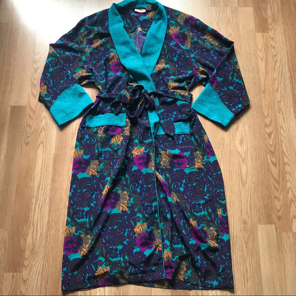 Vintage 90s Victoria’s Secret Gold Label Long Satin Floral Robe